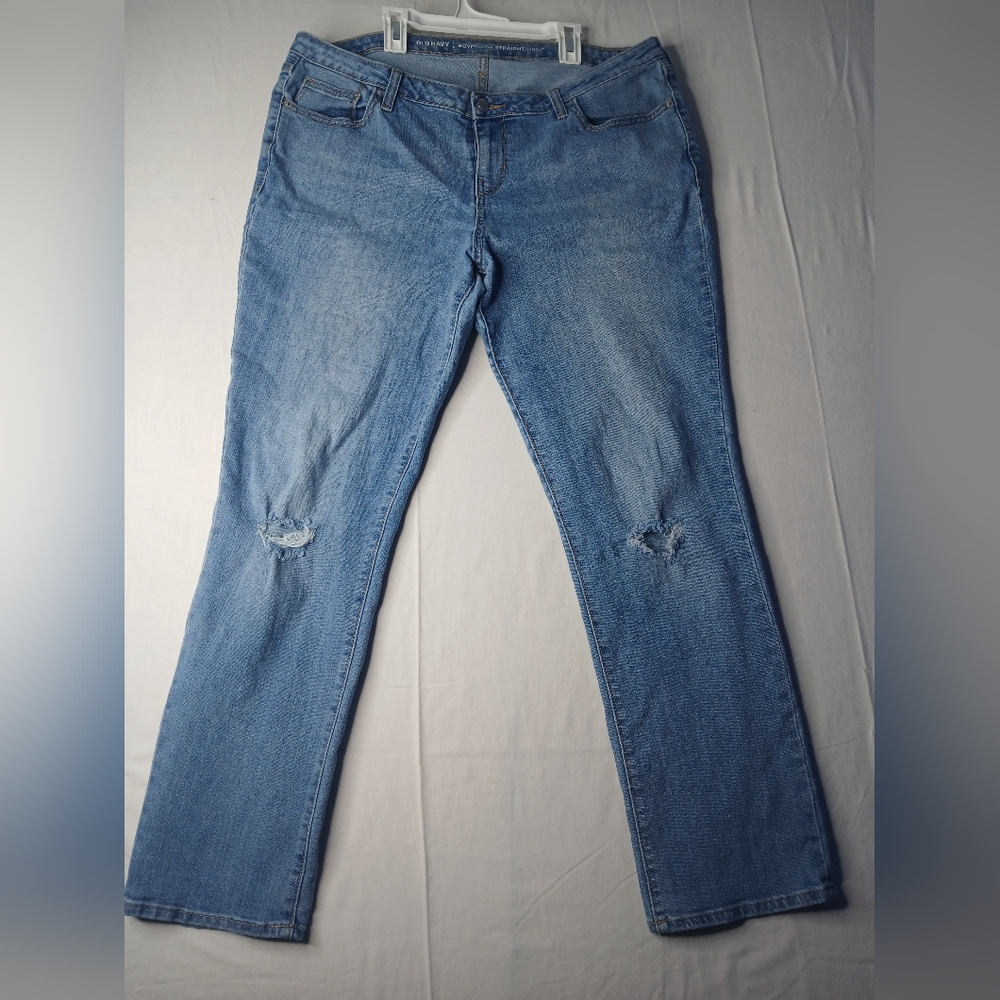 Old Navy Blue Boyfriend Straight Jeans Distressed Size 14 Regular‎